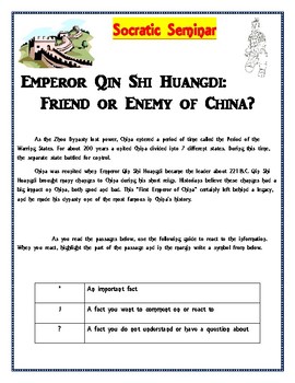 Preview of Socratic Seminar- Shi Huangdi: Friend or Enemy of China?