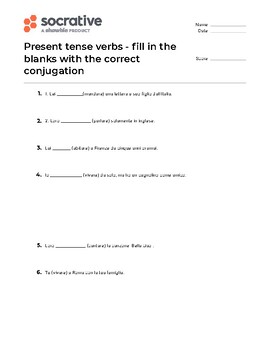 Preview of Socrative quiz: Present tense regular Italian verbs (link in description)