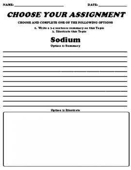 Preview of Sodium UDL Choice Board Worksheet