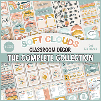 Preview of Soft Clouds Classroom Decor Complete Collection Bundle