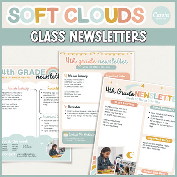 Preview of Soft Clouds Classroom Newsletter Editable Templates | Back to School Canva