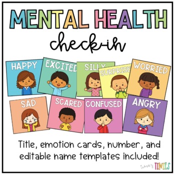 Preview of Soft Rainbow Mental Health Check In Display | Social Emotional Learning