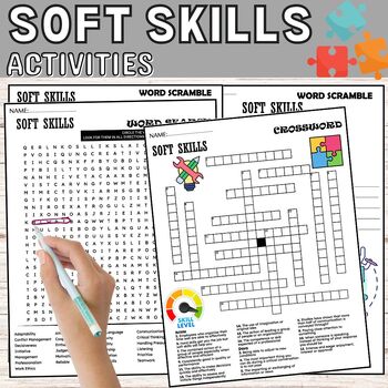 Preview of Soft Skills Worksheets,Vocabulary,Puzzle,Wordsearch & Crossword