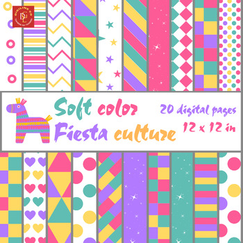 Preview of Soft color Fiesta cinco de mayo unit digital paper classroom decoration activity