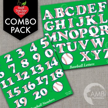 Preview of Softball and Baseball Clipart Letters and Numbers Combo Bundle, AMB-1725