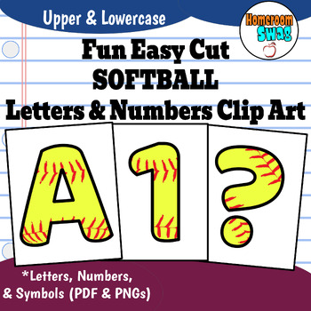 Preview of Softball Easy Cut and Print Bulletin Board Letters And Numbers Clip Art Set