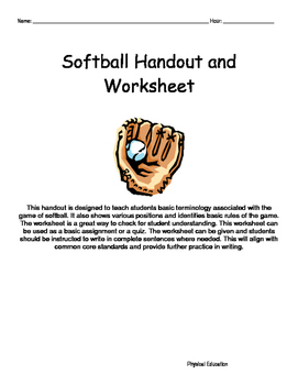 Preview of Softball Handout and Worksheet