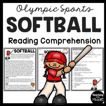 Preview of Softball Reading Comprehension Informational Worksheet Olympic Sports Olympics