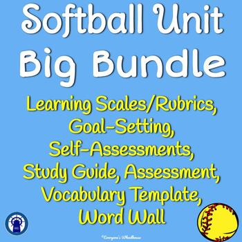 Preview of Softball Unit Big Bundle with Printable Rubric, Study Guide, Assessment, & Vocab