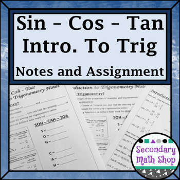 Preview of Right Triangles -Soh Cah Toa (Sin, Cos, Tan) Intro To Trigonometry Notes & Prac.