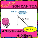 SOH CAH TOA Practice Worksheets, including physics vectors
