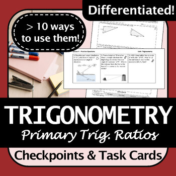 Preview of SohCahToa Trigonometry Task Cards & Checkpoints | Differentiated, Engaging!