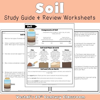 Preview of Soil Study Guide and Review Worksheets - VA SOL 3.6 {PDF & Digital}