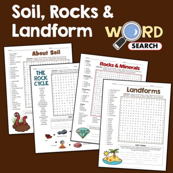 Preview of Soils, Rocks, and Landforms Word Search Puzzle Vocabulary Activity Worksheet