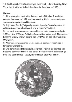 Sojourner Truth Crossword by Steven #39 s Social Studies TPT