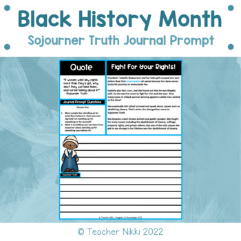 Sojourner Truth Mini Biography and Journal Prompt | TpT