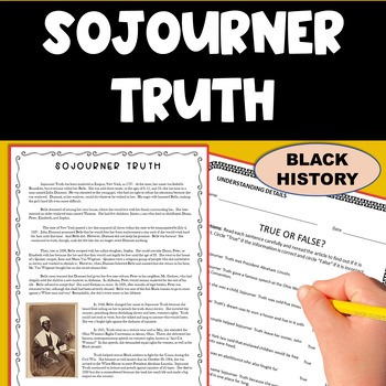 Preview of Sojourner Truth Reading Comprehension Vocabulary Writing & True or False