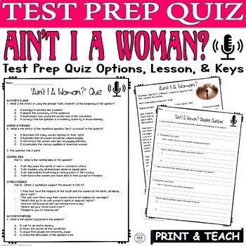 Preview of Sojourner Truth Speech Aint I a Woman Quiz Reading Comprehension Activities Test