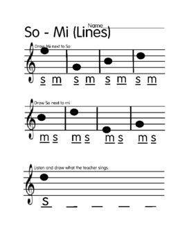 Preview of Sol So Mi LINES ONLY Worksheet Formative Assessment Kodaly Virtual