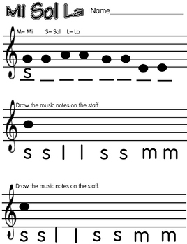Preview of Sol So Mi La Worksheet Formative Assessment Kodaly