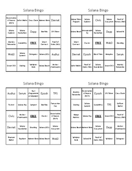 Preview of Solana Crypto Bingo - (100) Different Cards - Just Print, Cut, and Play!
