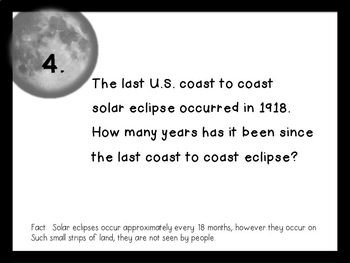 Solar Eclipse 2017 Math Task Cards by HOPING 2 HELP | TpT