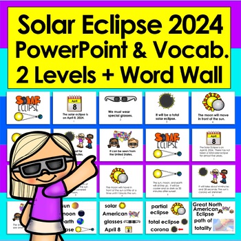 Preview of Solar Eclipse 2024 POWERPOINT 2 Reading Levels + Illustrated Vocab Slides