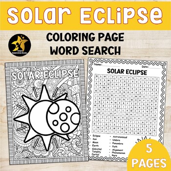 Preview of Solar Eclipse 2024 Activities 2nd Grade Word Search Coloring Page Worksheets