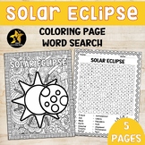 Solar Eclipse 2024 Activities 2nd Grade Word Search Colori