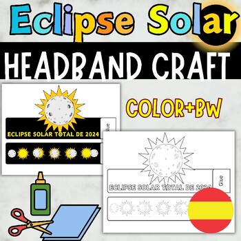 Preview of Solar Eclipse 2024 Activities Hats Spanish, Phase Caps coloring Crown & Headband