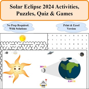 Preview of Solar Eclipse 2024 Activities, Puzzles, Quiz and Games: No Prep Print & Easel