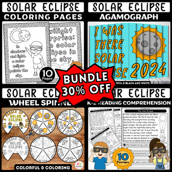 Preview of Solar Eclipse 2024 Activity Bundle: Reading, Crafts, & Coloring for Grades K-2