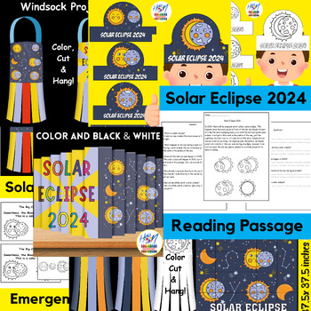 Preview of Solar Eclipse 2024 Activity Bundle: Reading, Crown, Windsock, agamograph & More