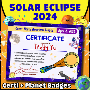 Preview of Solar Eclipse 2024 Activity (Editable) AWARD n CERTIFICATE Printable PDF, PPTX