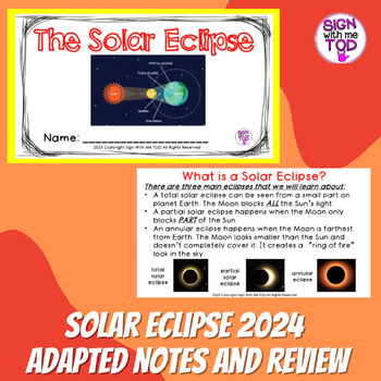 Preview of Solar Eclipse 2024 Adapted Notes and Review