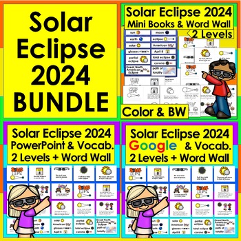 Preview of Solar Eclipse 2024 BUNDLE Kindergarten & First Grade Mini Books & Presentations