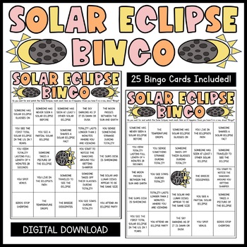 Preview of Solar Eclipse 2024 Bingo Solar Eclipse Game Solar Eclipse Bingo Activity