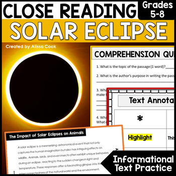 Preview of Solar Eclipse 2024 Close Reading | Middle School Reading Comprehension | ELA