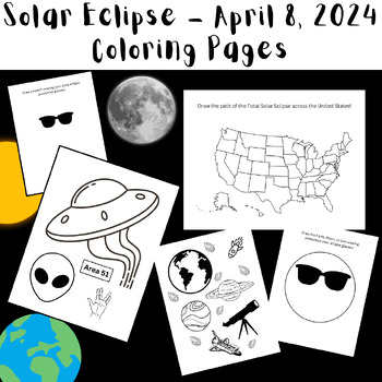 Preview of Solar Eclipse 2024 Coloring Pages Craft (12 Options) - Freebie in Eclipse Bundle