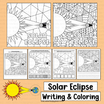Preview of Solar Eclipse 2024 Coloring Pages Worksheets Writing Activities Math Art Pop Art