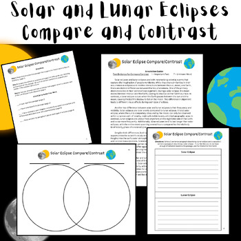 Preview of Solar Eclipse 2024 Compare/Contrast Reading and Writing Activity - Middle School
