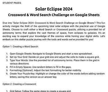 Preview of Solar Eclipse 2024: Crossword & Word Search Challenge on Google Sheets!