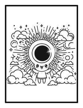 Solar Eclipse 2024 Cute kawaii Rabbit Coloring Page by Printarfou