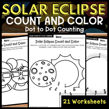Preview of Solar Eclipse 2024 Dot to Dot Counting and Color NO PREP Worksheets