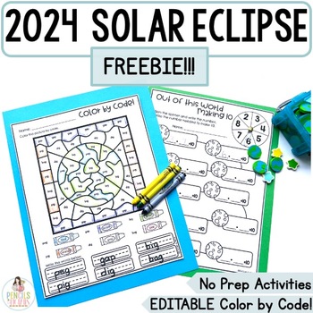 Preview of Solar Eclipse 2024 Free Worksheets with Editable Color by Code Activity