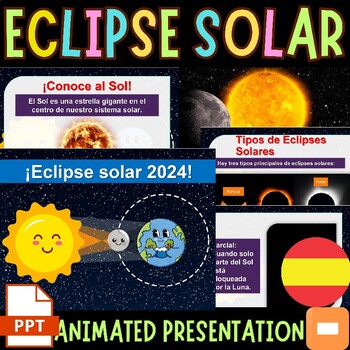 Preview of Solar Eclipse 2024 Editable PowerPoint & Google Slides for K-2nd "SPANISH"