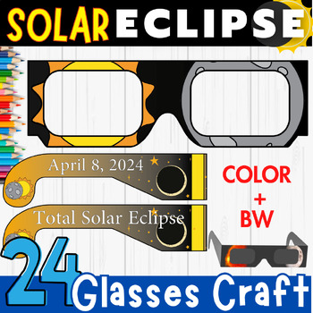 Preview of solar eclipse 2024 craft Activities Glasses (Kindergarten, 1st, & 2nd Grade)