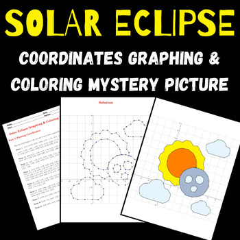 Preview of Solar Eclipse 2024 Graphing and Coloring Mystery Picture Math Geometry Activity