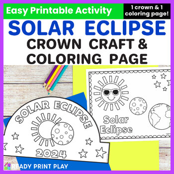 Preview of 2024 Solar Eclipse Crown Craft Hat and Kindergarten Sun Moon Earth Coloring Page