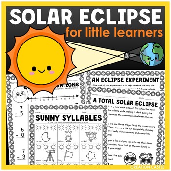 Preview of Solar Eclipse 2024 Kindergarten Activities, Crafts, Literacy and Math Worksheets